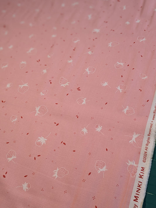 Bloomberry Pink Tonal With Strawberries Fabric By the Half Yard - by Minki Kim for Riley Blake