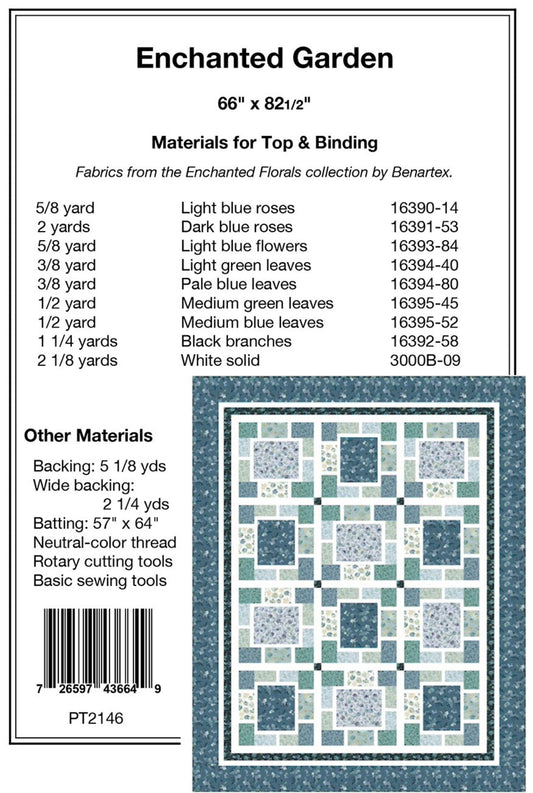 Blue Quilt Pattern Enchanted Garden Quilt Paper Pattern Blues and Greens from the fabric line Enchanted Florals