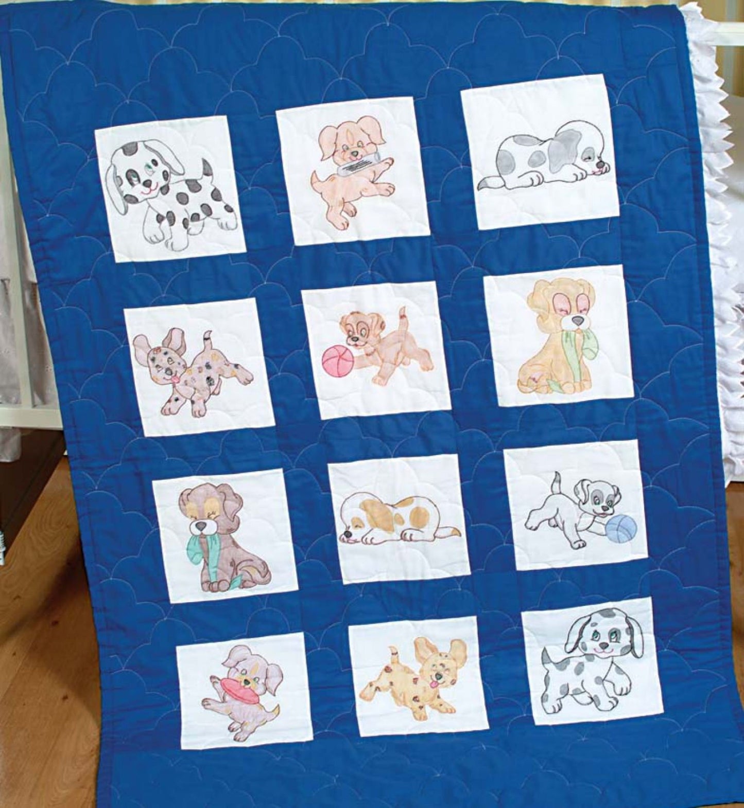 Puppies Themed Pre-Printed Embroidery Quilt Blocks - Jack Dempsey - 12 - 9" Quilt Blocks #300-24