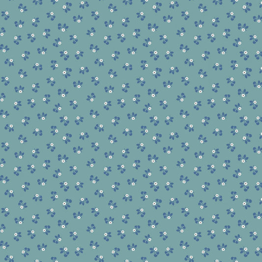 Calico by Lori Holt for Riley Blake Cherries in Cottage Blue and Ditzy in Milk Can Gray Yardage by the Half Yard