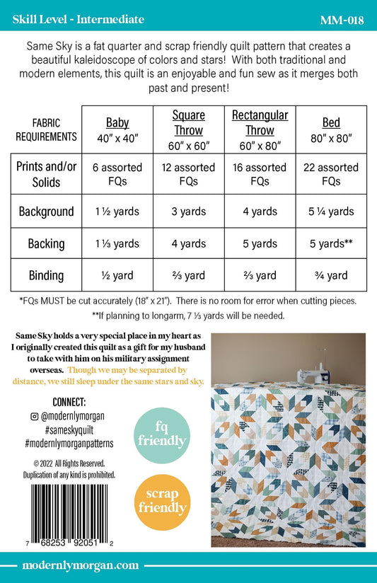 Same Sky Paper Pattern Booklet by Modernly Morgan Quilt Patterns - 4 Sizes Inside: Baby, Lap, XL Lap and Bed. Fat Quarter or Scrap Friendly