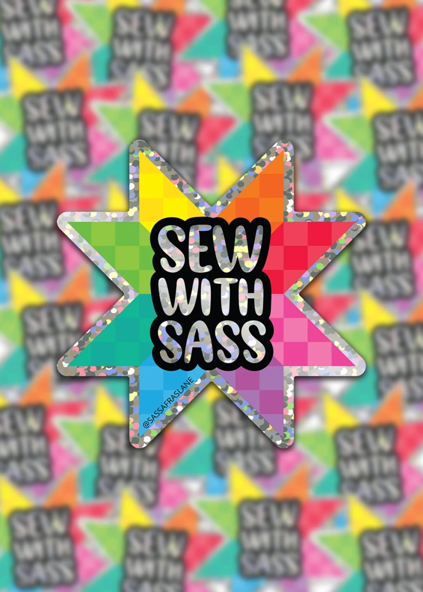Sew Quilt Lovers Vinyl Decal Sticker Glitter Star With Sew With Sass on Colorful Quilt Inspired Star Quilt Lover Gift Laptop Sewing Machine