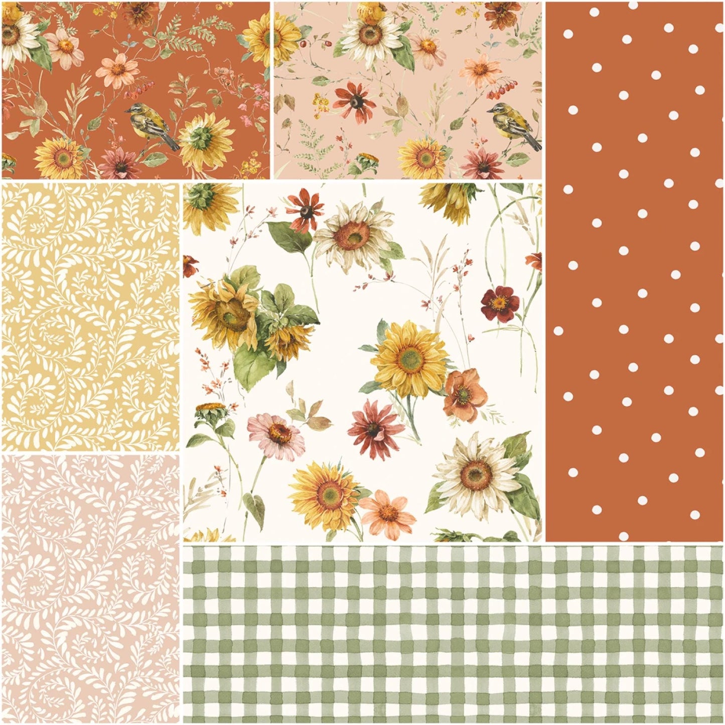 Sunflower Whispers Small Fat Quarter Bundle Fall Sunflower Fabric Bundle Two Options