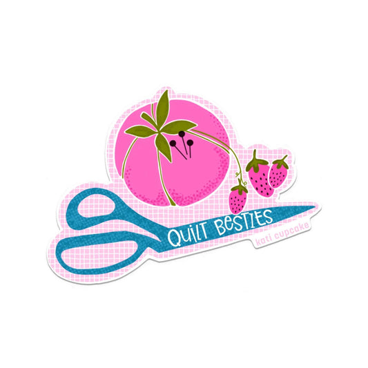 Quilt Besties Vinyl Sticker: Tomato Pin Cushion with Scissors for Sewing Friend Quilt Lover Gift