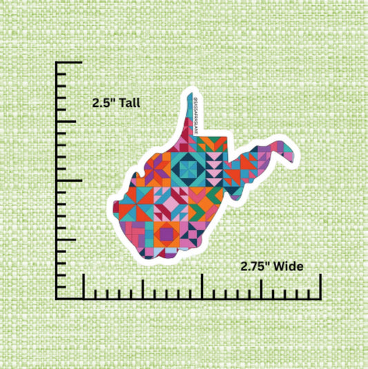 West Virginia Patchwork Vinyl Sticker - Quilt Look West Virginia Shape Quilting Lover Gift
