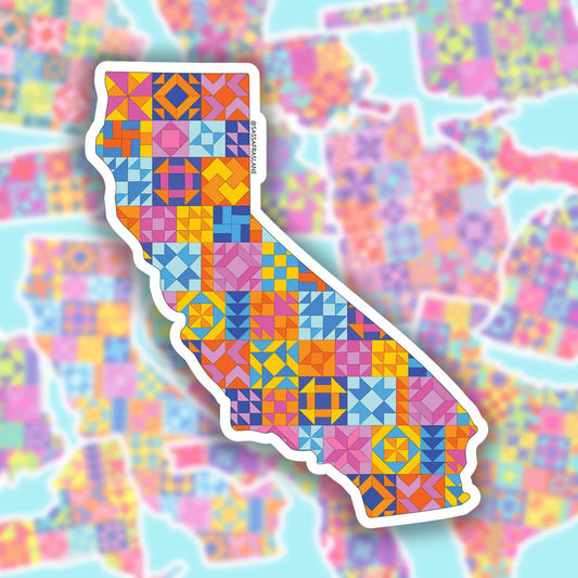 California State Patchwork Vinyl Sticker - Quilt Look California Shape Quilting Lover Gift