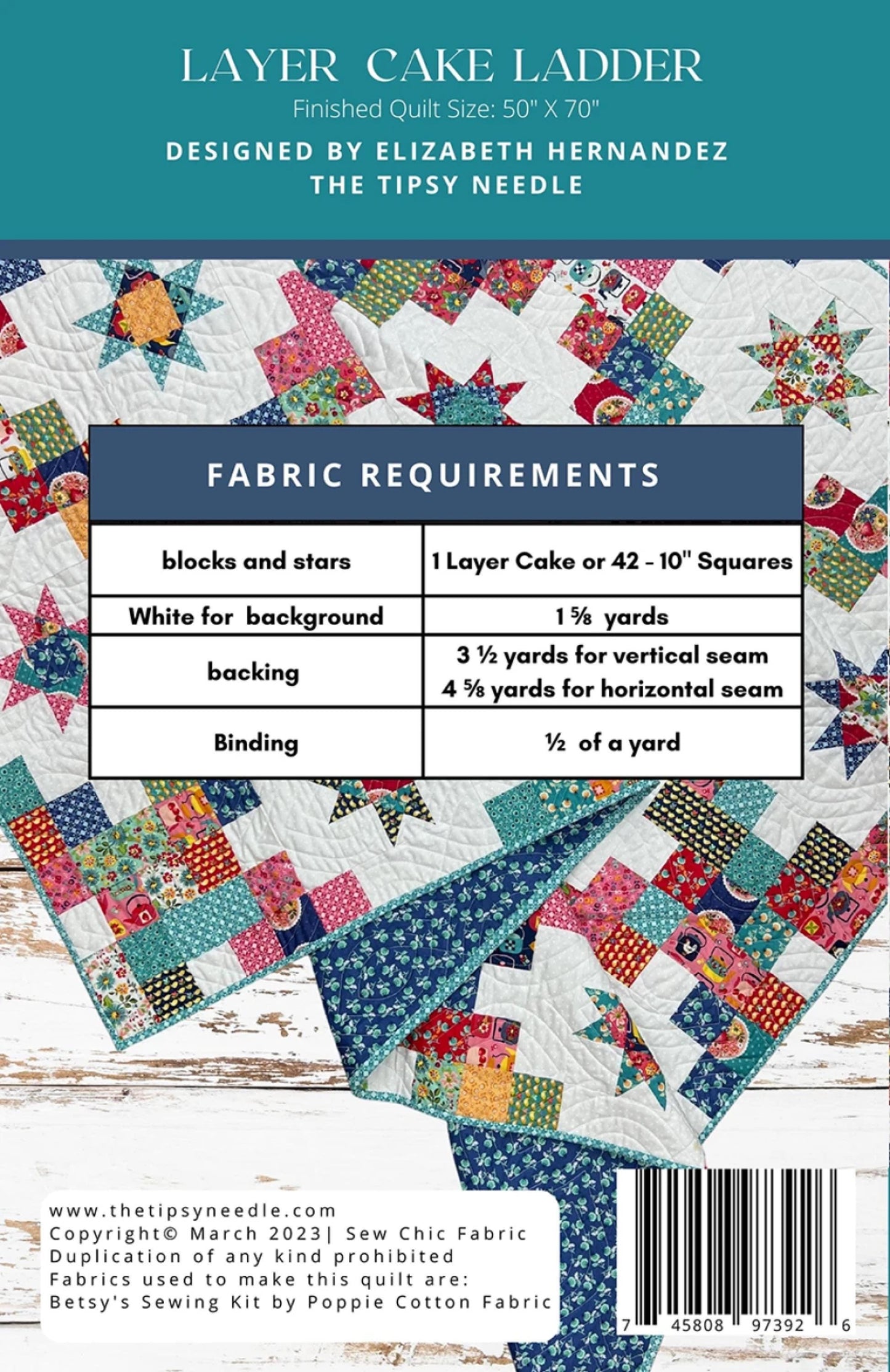 Layer Cake Ladder Quilt Paper Pattern by The Tipsy Needle Quilt Patterns - Lap Quilt Size Use a Layer Cake Easy Quilt With Star and Chain
