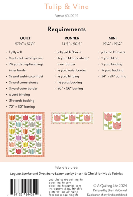 Tulip and Vine Quilt Pattern Flower Quilt by Sherri McConnell of a Quilting Life Colorful Tulips Quilt Pattern Use Jelly Roll