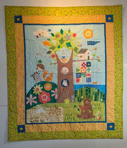Baby Quilt Kit Quilt Panel Happy Camper Treehouse Quilt Cute Animals for Baby Granddaughter Niece Daughter Shower Gift Easy Quilt for Baby
