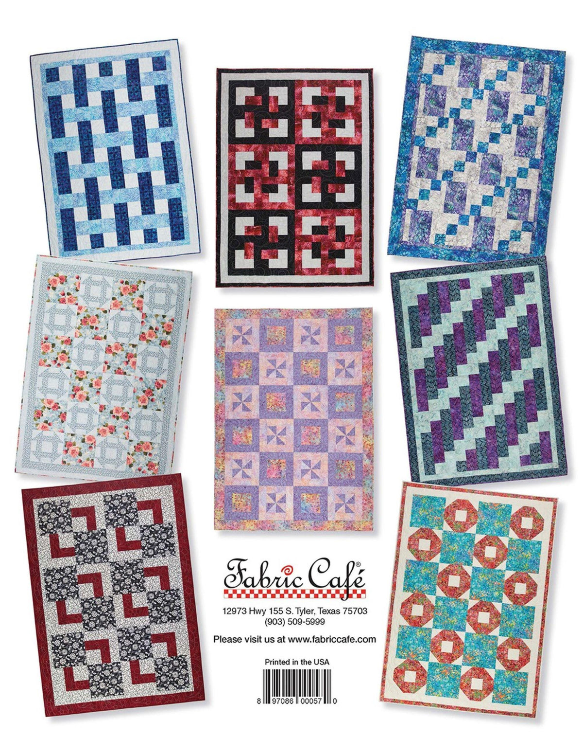 3 Yard Quilt Quick as a Wink - 8 Quilt Patterns - by Donna Robinson for Fabric Cafe'- Enlargement instructions included