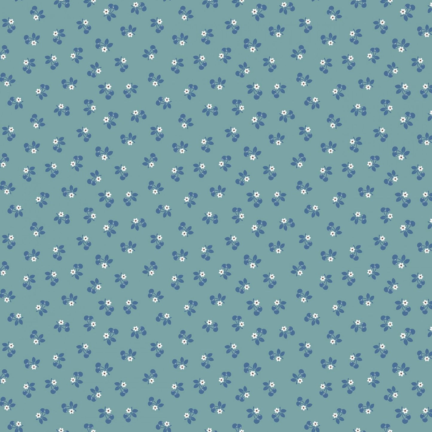 Calico  by Lori Holt for Riley Blake Cherries in Cottage Blue and Ditzy in Milk Can Gray  Yardage by the Half Yard