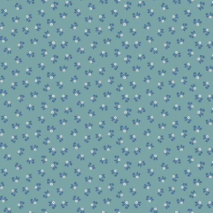 Calico  by Lori Holt for Riley Blake Cherries in Cottage Blue and Ditzy in Milk Can Gray  Yardage by the Half Yard