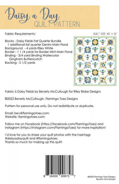 Daisy a Day Quilt Pattern - Beverly McCullough for Flamingo Toes - Ziplock Pattern