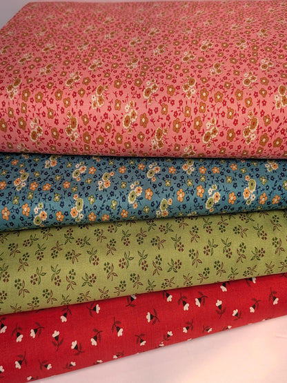 Autumn Collection 4 Choices by Lori Holt for Riley Blake Yardage by the Half Yard in Blue Coral Green and Riley Red