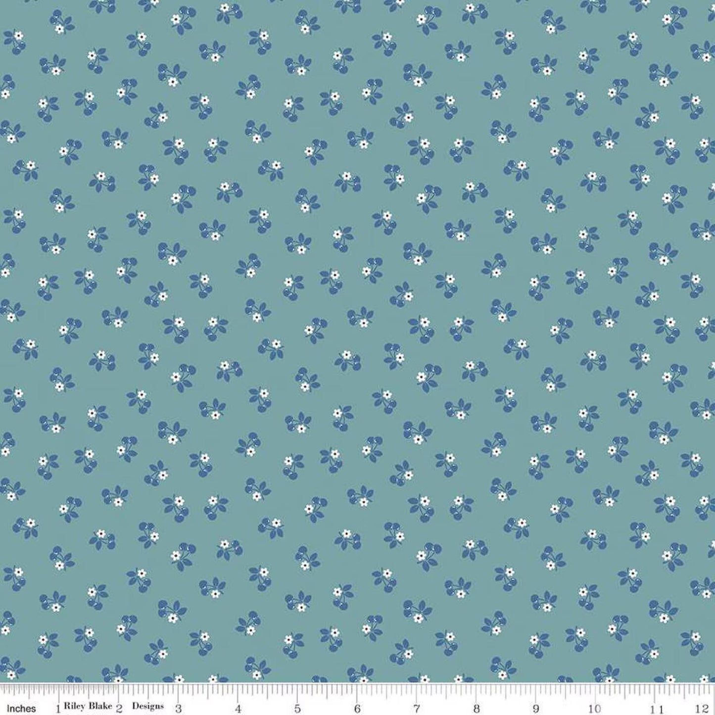 Calico  by Lori Holt for Riley Blake Cherries in Cottage Blue and Ditzy in Milk Can Gray  Yardage by the Half Yard