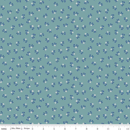 Calico  by Lori Holt for Riley Blake Cherries in Cottage Blue and Ditzy in Milk Can Gray  Yardage by the Half Yard
