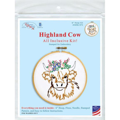 Highland Cow Hoop Complete Kit  - Jack Dempsey Embroidery Kit - 6" - Hoop, floss and needle Included 4096-973