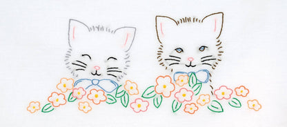 Kitten Themed Pre-Printed Embroidery Pillow Cases - Jack Dempsey - 2 Standard Sized Pillow Cases 1600-755