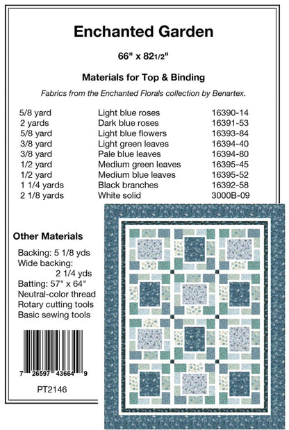 Blue Quilt Pattern Enchanted Garden Quilt Paper Pattern Blues and Greens from the fabric line Enchanted Florals