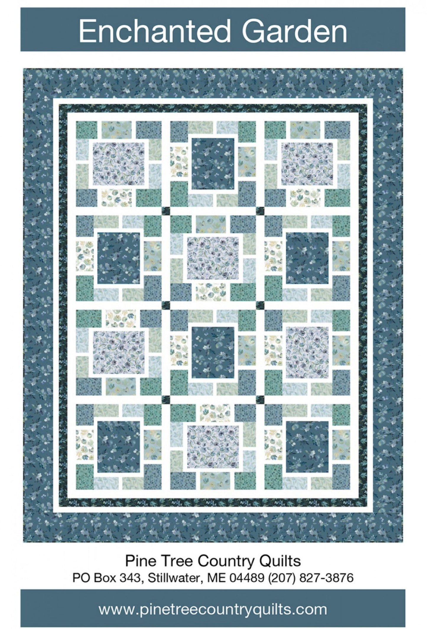 Blue Quilt Pattern Enchanted Garden Quilt Paper Pattern Blues and Greens from the fabric line Enchanted Florals