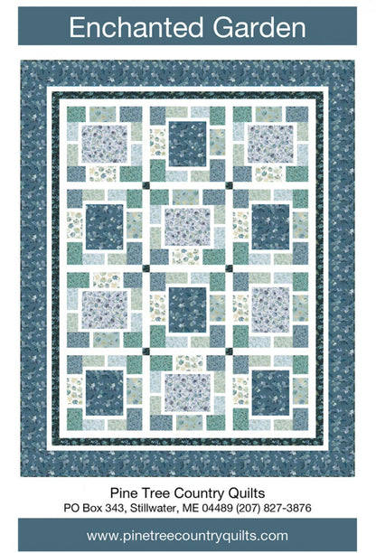 Blue Quilt Pattern Enchanted Garden Quilt Paper Pattern Blues and Greens from the fabric line Enchanted Florals