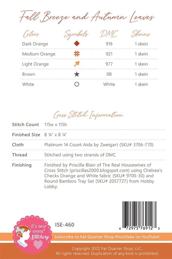 Fall Cross Stitch Paper Pattern Fox with Fall Leaves It's Sew Emma Small Project Instructions with Diagram Cross Stitch Lovers Gift Easy