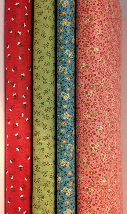 Autumn Collection 4 Choices by Lori Holt for Riley Blake Yardage by the Half Yard in Blue Coral Green and Riley Red