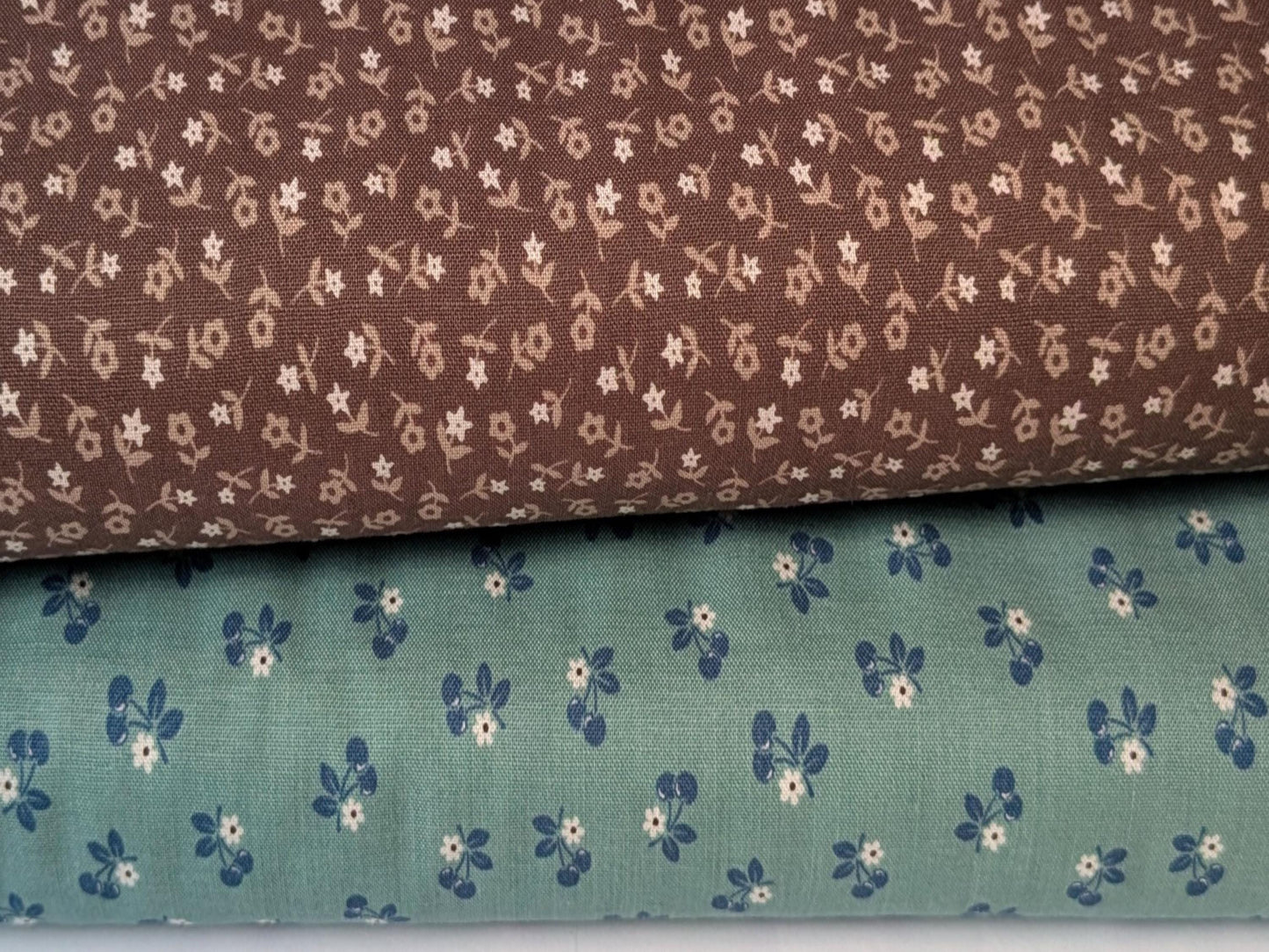 Calico  by Lori Holt for Riley Blake Cherries in Cottage Blue and Ditzy in Milk Can Gray  Yardage by the Half Yard