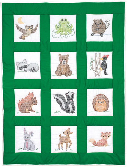 Woodland Animals Pre-Printed Embroidery Nursery Quilt Blocks - Jack Dempsey - 12 - 9" Quilt Blocks #300-744