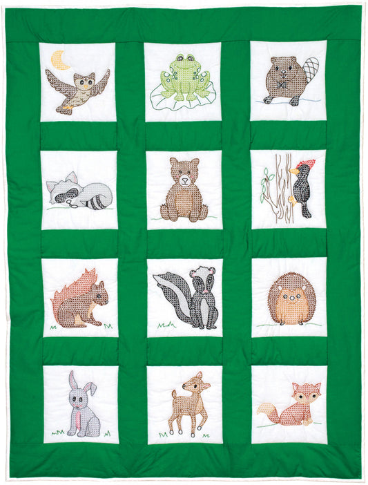 Woodland Animals Pre-Printed Embroidery Nursery Quilt Blocks - Jack Dempsey - 12 - 9" Quilt Blocks #300-744