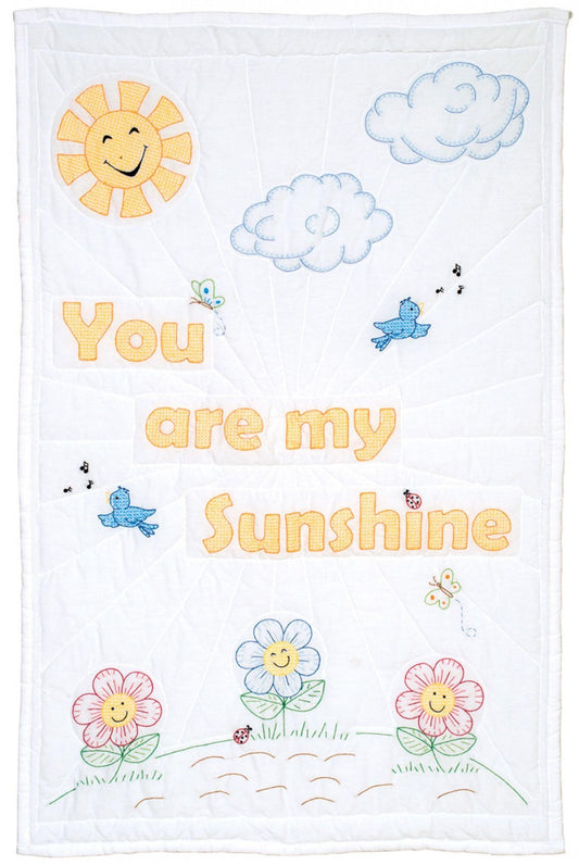 Baby Girl Sun Quilt with Flowers Birds You Are My Sunshine Crib Size Pre-Printed Embroidery Quilt Blocks Jack Dempsey Lap Quilt Pre-Printed
