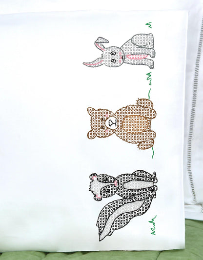 Woodland Animals Pre-Printed Embroidery Pillow Case Jack Dempsey 1 Standard Sized Pillow Case 1605-768 Easy For Grandson or Granddaughter