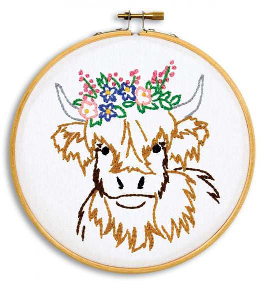 Highland Cow Hoop Complete Kit  - Jack Dempsey Embroidery Kit - 6" - Hoop, floss and needle Included 4096-973