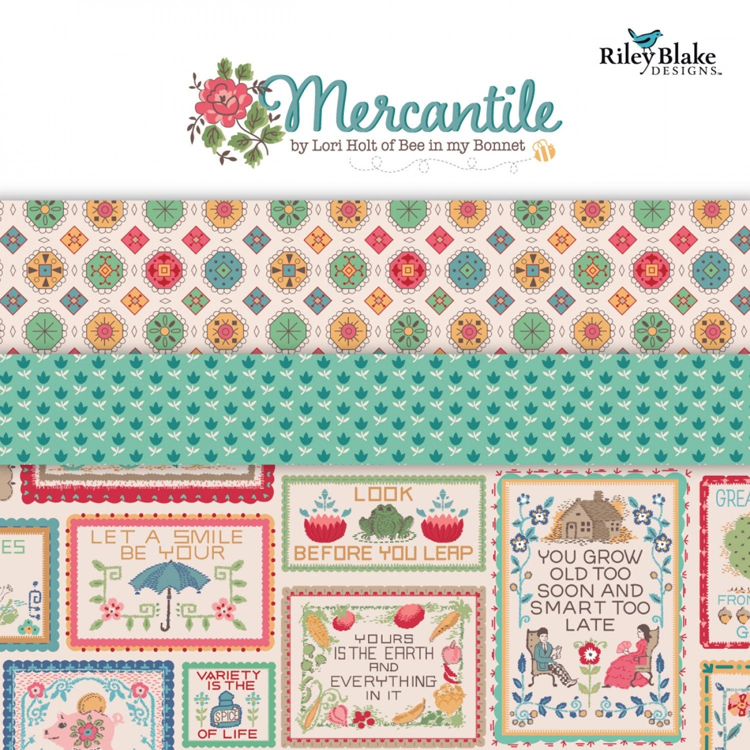 Mercantile Fabric Yardage Sold by the Half Yard by Lori Holt for Riley Blake Small Prints Red and Gold