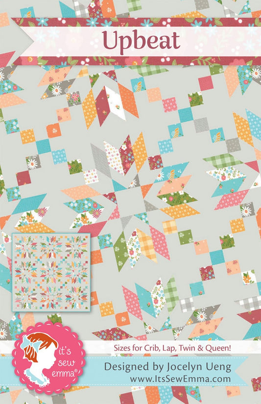 Upbeat Fun Quilt Pattern Star and Chain It's Sew Emma pattern by Jocelyn Ueng Use Jelly Roll Ziplock Pattern