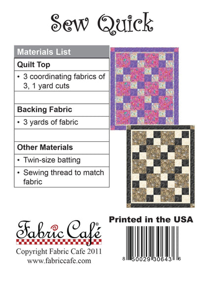Sew Quick - Three Yard Quilt by Fabric Cafe' - Small Packaged Quilt Pattern