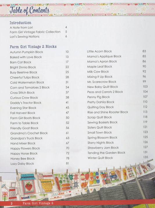 Farm Girl Vintage 2 - Quilt Pattern Book - By Lori Holt of Bee in my Bonnet - 45 new Blocks