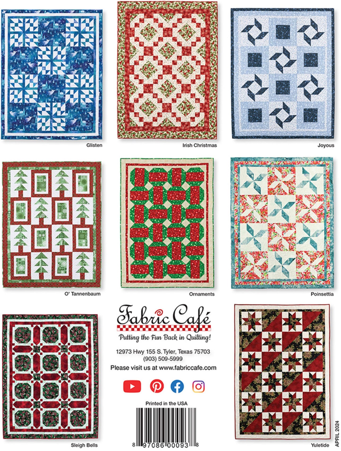 Quick Christmas 3 - Yard Quilts - By Fran Morgan for Fabric Cafe' - Features 8 new Quilts