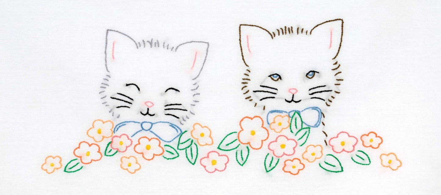 Kitten Themed Pre-Printed Embroidery Pillow Cases - Jack Dempsey - 2 Standard Sized Pillow Cases 1600-755