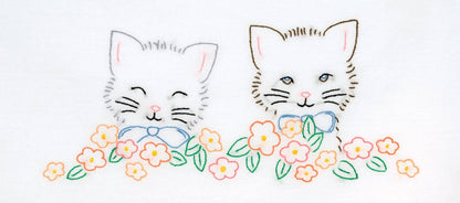 Kitten Themed Pre-Printed Embroidery Pillow Cases - Jack Dempsey - 2 Standard Sized Pillow Cases 1600-755