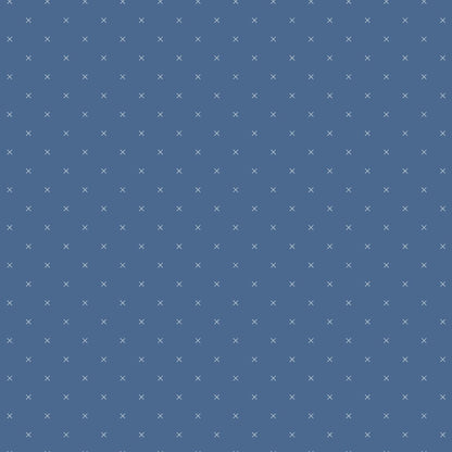 Bee Cross Stitch Fabric - Denim Blue and Seaglass by Lori Holt for Riley Blake - Yardage priced by the Half Yard