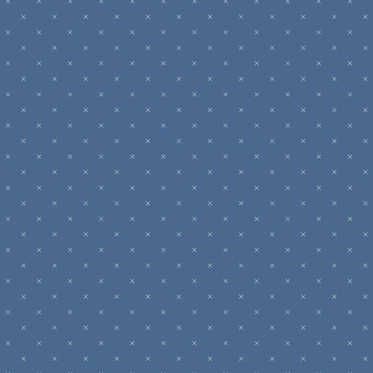 Bee Cross Stitch Fabric - Denim Blue and Seaglass by Lori Holt for Riley Blake - Yardage priced by the Half Yard