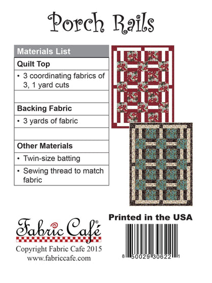 Porch Rails - Three Yard Quilt by Fabric Cafe' - Small Packaged Quilt Pattern