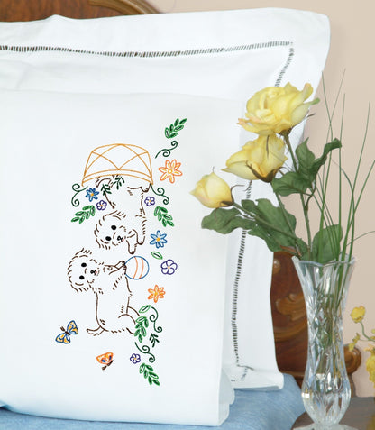 Puppy Themed Pre-Printed Embroidery Pillow Cases - Jack Dempsey - 2 Standard Sized Pillow Cases 1600-881