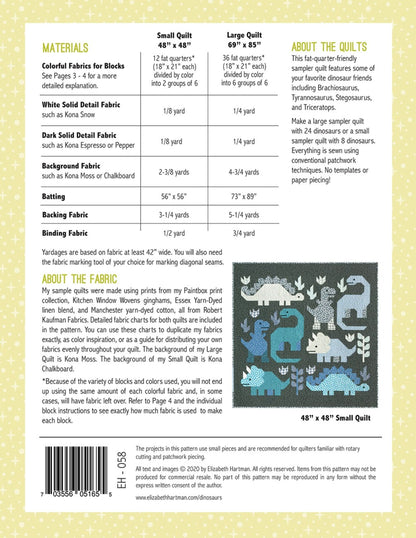 Dinosaurs Quilt Pattern by Elizabeth Hartman - Book Pattern