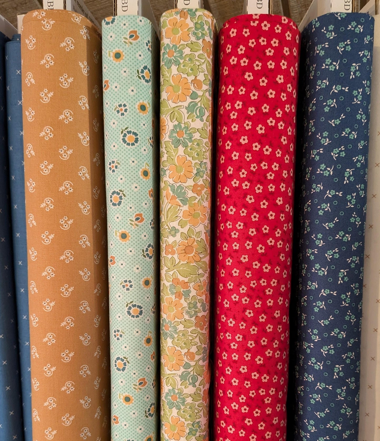 Mercantile Fabric Yardage Sold by the Half Yard by Lori Holt for Riley Blake Small Prints Red and Gold