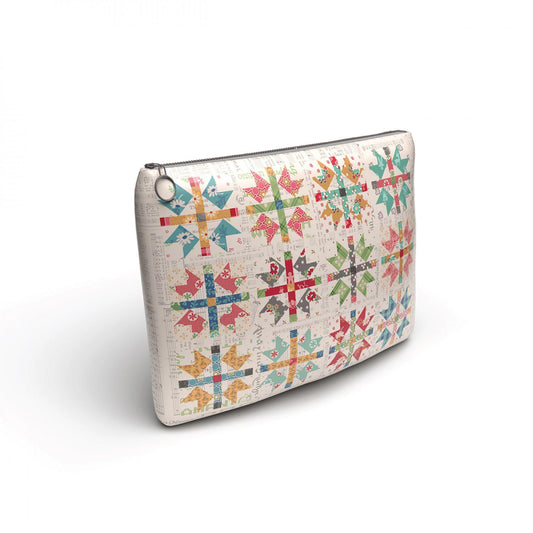 X Large Project Bag - Home Town Holiday by Lori Holt - 9" x 12" With 3" wide boxed bottom - Vinyl Bag with cotton lining