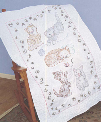 Kitty Cat Lap Quilt - Pre-Printed Embroidery Quilt Blocks - Jack Dempsey - Lap Quilt Pre-Printed 940-461