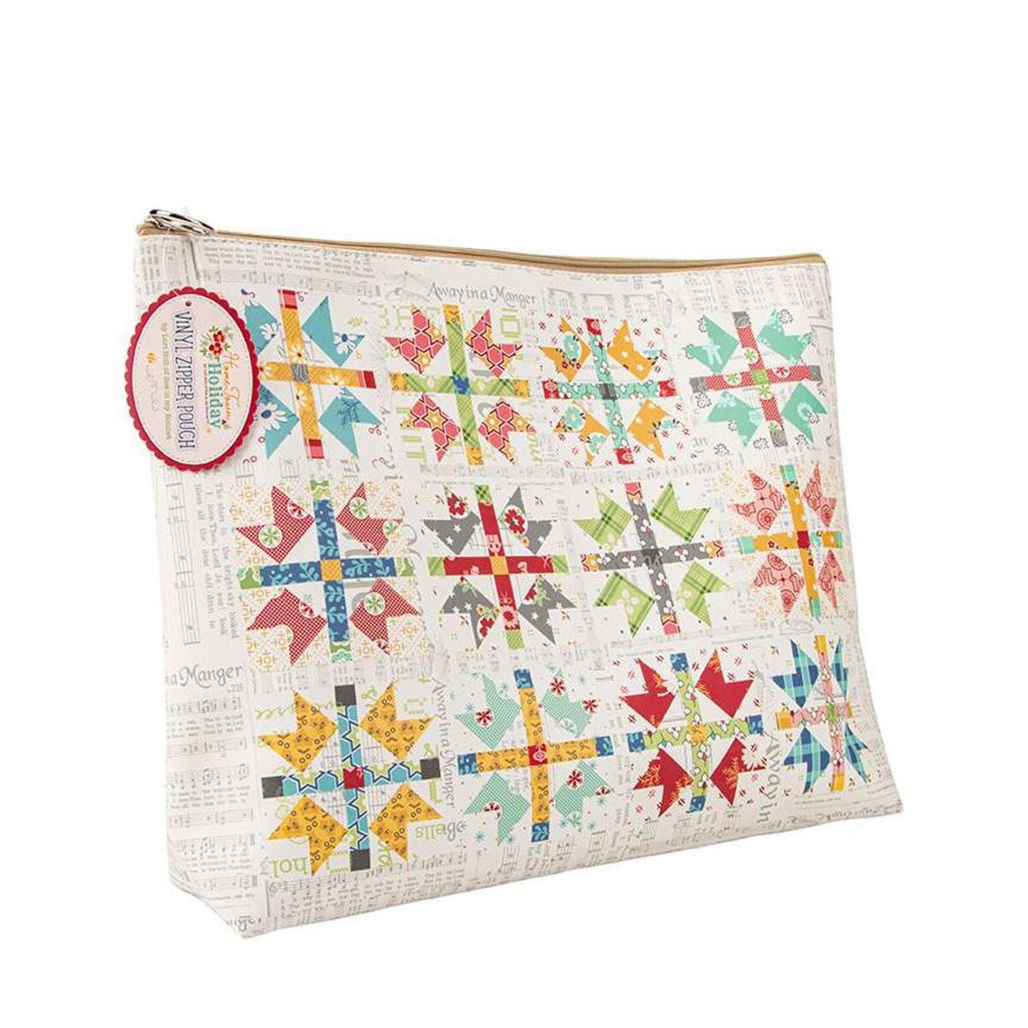 X Large Project Bag - Home Town Holiday by Lori Holt - 9" x 12" With 3" wide boxed bottom - Vinyl Bag with cotton lining