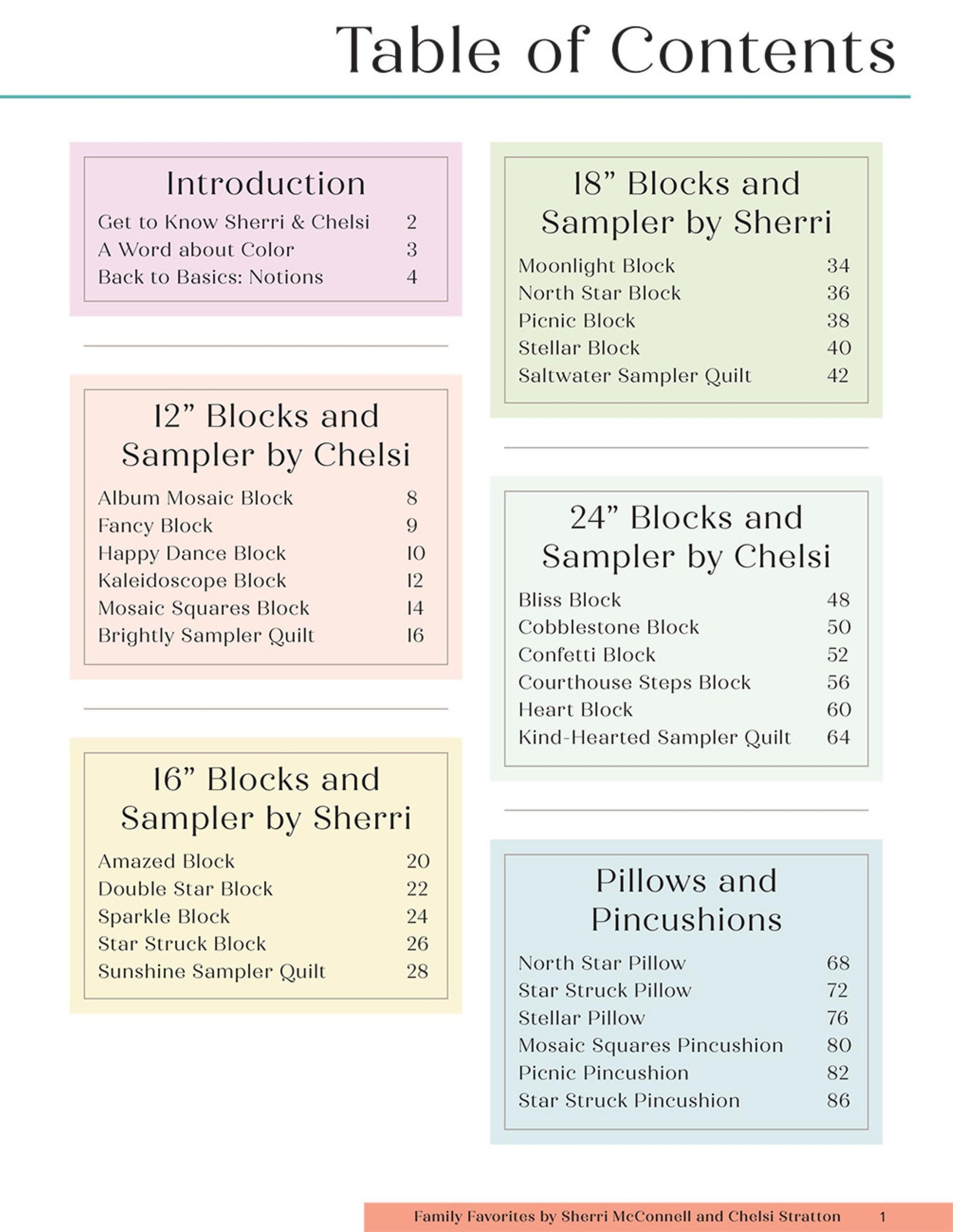 Family Favorites Sampler Quilts Pattern Book in Four Sizes Back to Basics with Sherri and Chelsi Quilt Book